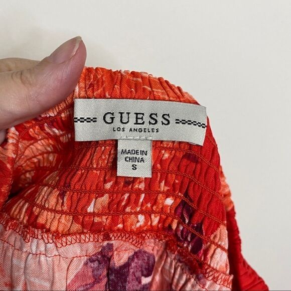 Guess Red Orange Floral Rona Smocked Skirt - Picture 5 of 7